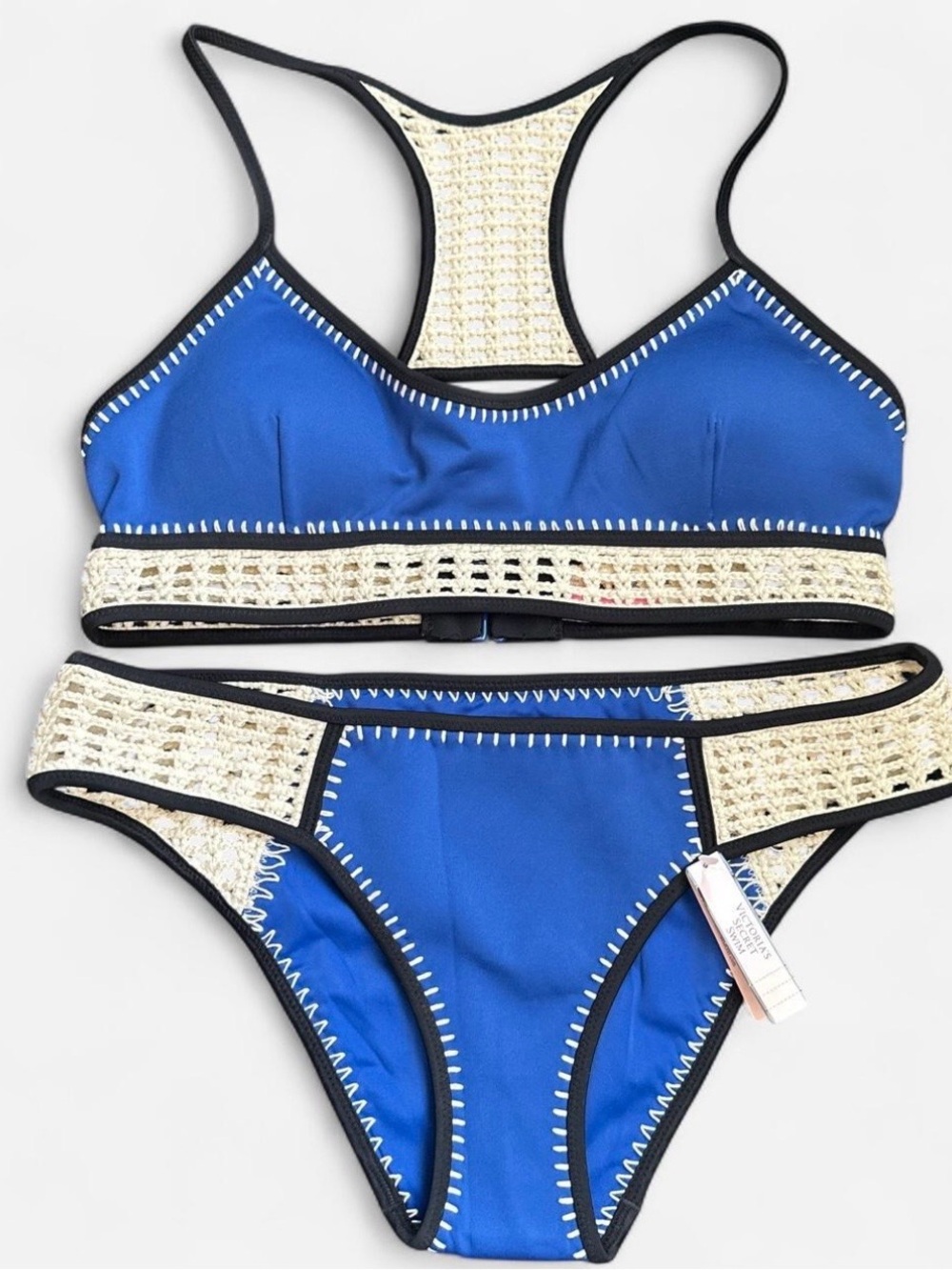 Victoria’s Secret Blue Crochet-Trim Racerback Bikini Set